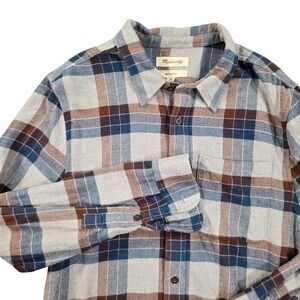 Madewell Shirt Womens Medium Gray Blue Plaid Soft Flannel Button Up Casual Top